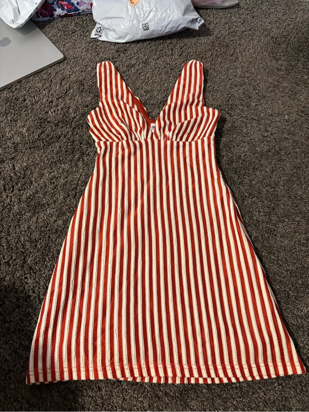 Princess Polly Red & Cream Striped Sleeveless Mini Dress
